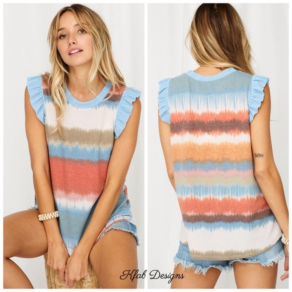 Tops - ❤️LAST 2! Ruffled Tie Dye Soft Knit Stretch Top!